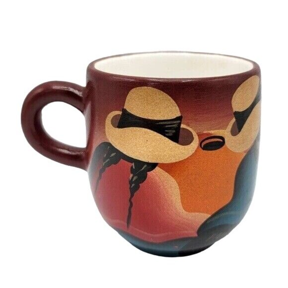 Panino Handpainted Mug Southwest Incan Style 4" Women Hats Signed by Artist - Picture 2 of 12